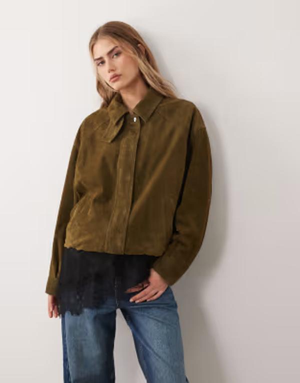 ノーバディーズ チャイルド レディース アウター 上衣・上衣 スエードクロス Nobody\u0027s Child real suede bomber jacket GREEN 緑であること