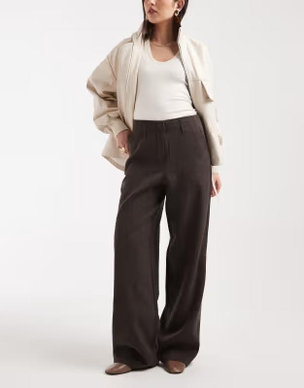 ヴェロモーダ レディース ボトムス カジュアルパンツ ワイドレッグ Vero Moda high rise wide leg pants in chocolate melange Chocolate torte チョコレート|ReVida 店