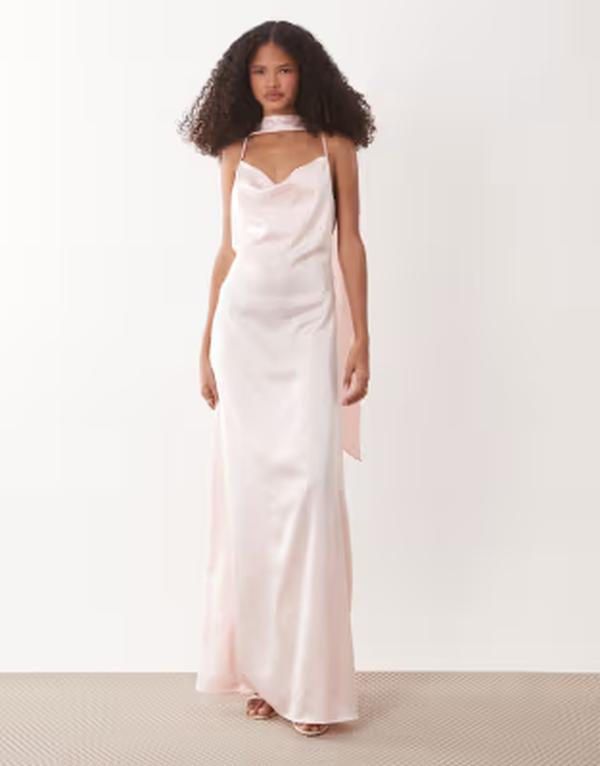 ジェイディーワイ レディース トップス 衣装 開けっ広げうしろ側 繻子 マキシ JDY cowl neck satin maxi dress with open back and scarf インチ light PINK サクラ色