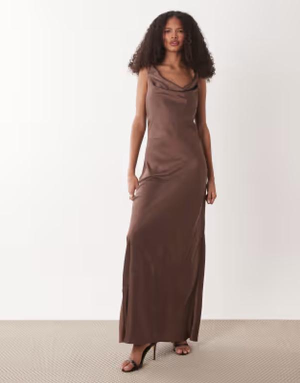 ジェイディーワイ レディース トップス ワンピース サテン マキシ JDY cowl neck satin maxi dress BROWN ブラウン|ReVida 店