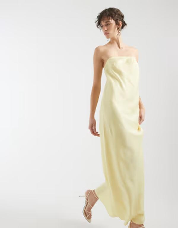 オブジェクト レディース トップス ワンピース サテン マキシ Object bandeau satin maxi dress in butter yellow Sunlight イエロー