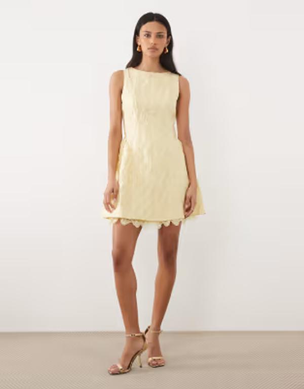 ベビージュン レディース トップス 衣装 ミニ スコート スピード競技 Sister Jane jacquard boat neck volume lace underskirt mini dress インチ butter yellow Butter 黄色