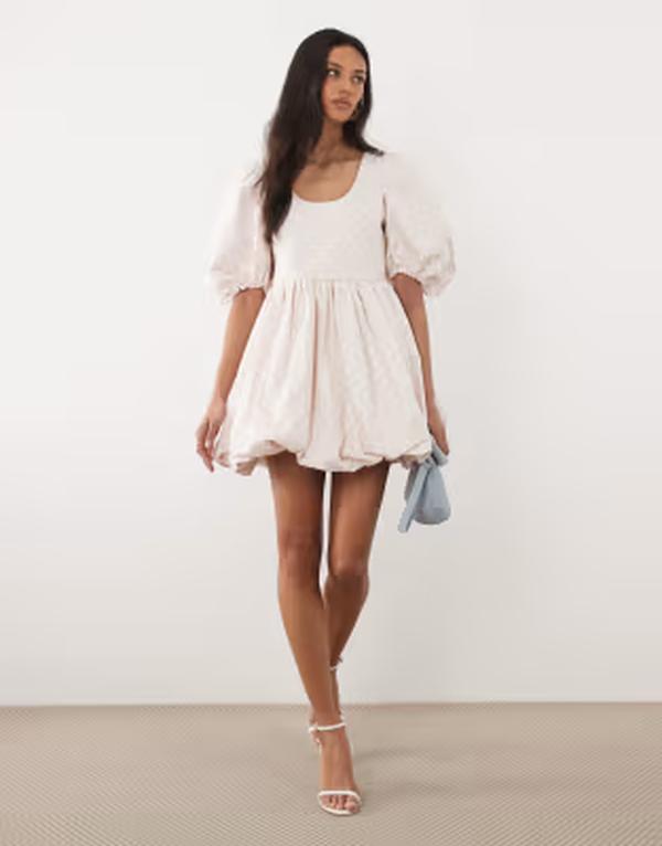 シスタージュン レディース トップス ワンピース ドット柄 ドット ミニ デニム Sister Jane denim polka dot puff sleeve bubble hemini dress PINK ピンク