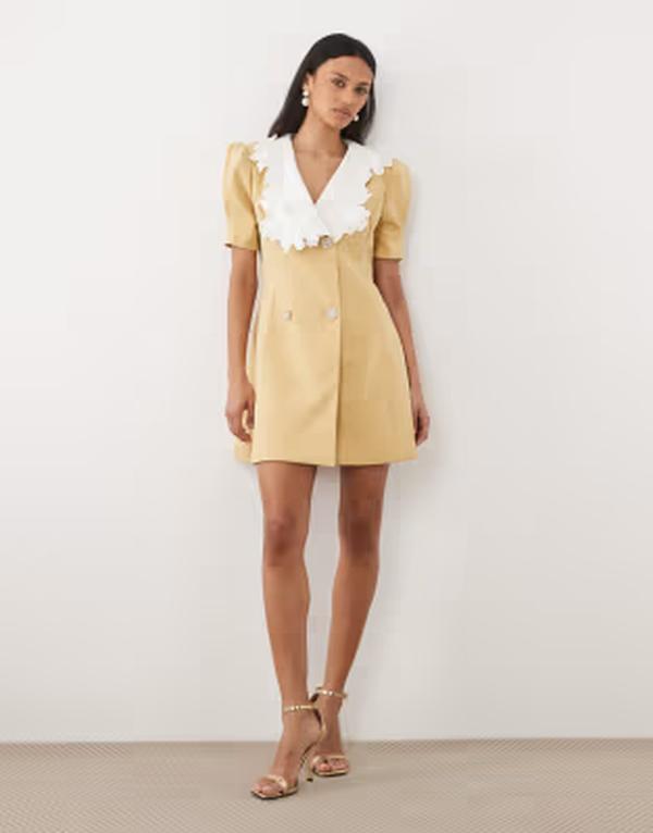 ベビージュン レディース トップス 衣装 ミニ 対照 Sister Jane contrast collar button detailing mini dress インチ yellow 黄色