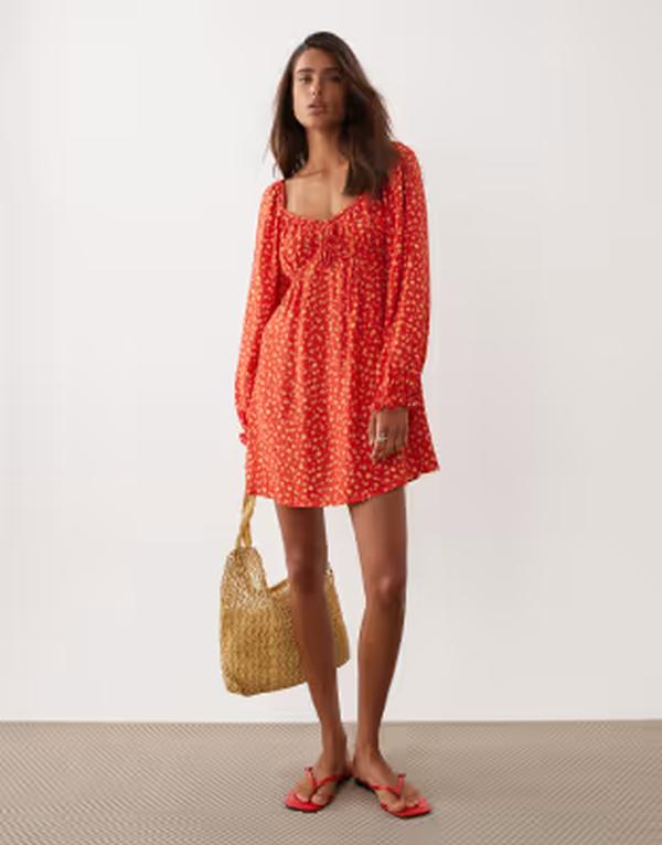 ミスセルフフリッジ レディース トップス ワンピース ミニ Misselfridge milkmaid mini tea dress ditsy Reditsy レッド