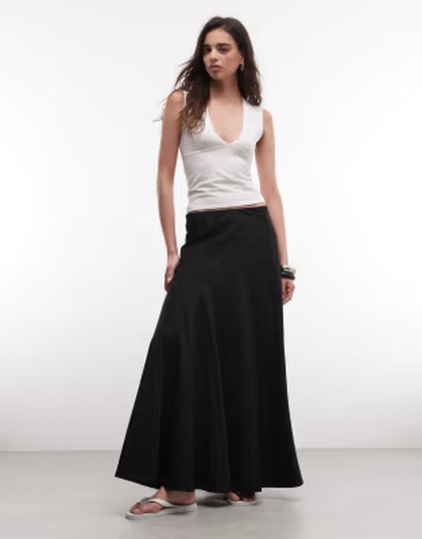 週日 レディース 下つ方スコート マキシ Weekday maxi skirt pinstripe Black pinstripe 黒いこと