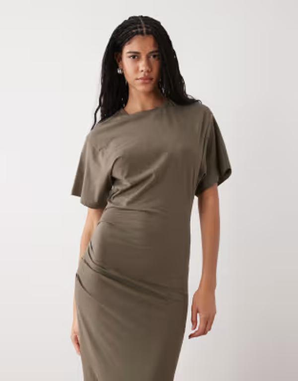 ウィークデイ レディース トップス ワンピース ギャザー ジャージー マキシ Weekday jersey maxi dress with ruched sidetail in dark gray グレー 15,251円