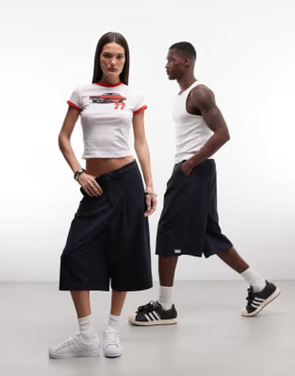 コルージョン レディース ボトムス ハーフパンツ・ショーツ COLLUSION Unisex longline culottes in pinstripes Pinstripe|ReVida 店