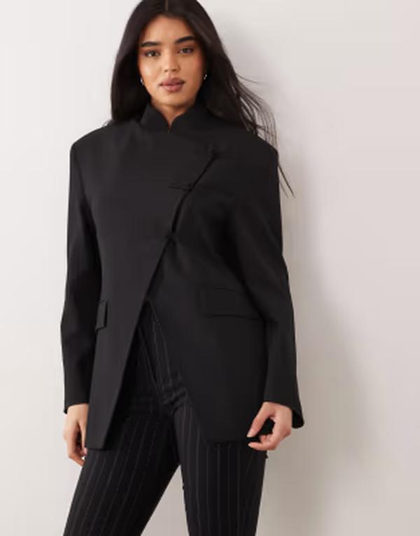 エイソス レディース アウター ジャケット・ブルゾン スタンドネック ブレザー ASOS DESIGN funnel neck wrap blazer with mandarin buttons black ブラック