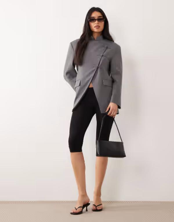 エイソス レディース アウター ジャケット・ブルゾン スタンドネック ブレザー ASOS DESIGN funnel neck wrap blazer with mandarin buttons gray グレー 24,336円