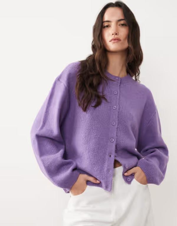 エイソス レディース アウター カーディガン ASOS DESIGN lightweight relaxed cardigan Purple パープル
