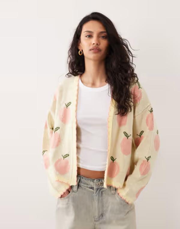 ミスセルフフリッジ レディース アウター カーディガン Misselfridgedge to edge cardigan with all over peaches Buttermilk