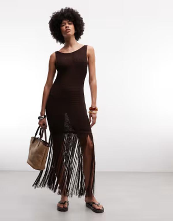 エイソス レディース トップス ワンピース ニット マキシ フリンジ ASOS DESIGN knit fringed maxi beach dress brown ブラウン 16,110円