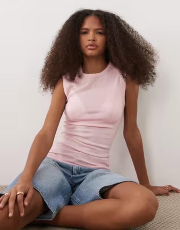 エイソス レディース トップス タンクトップ フリル ニット ASOS DESIGN knit ruffle tank topink ピンク
