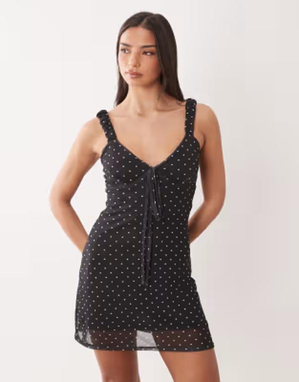 エイソス レディース トップス 衣装 ミニ メッシュ ASOS DESIGN cami mesh mini dress Black 黒いこと