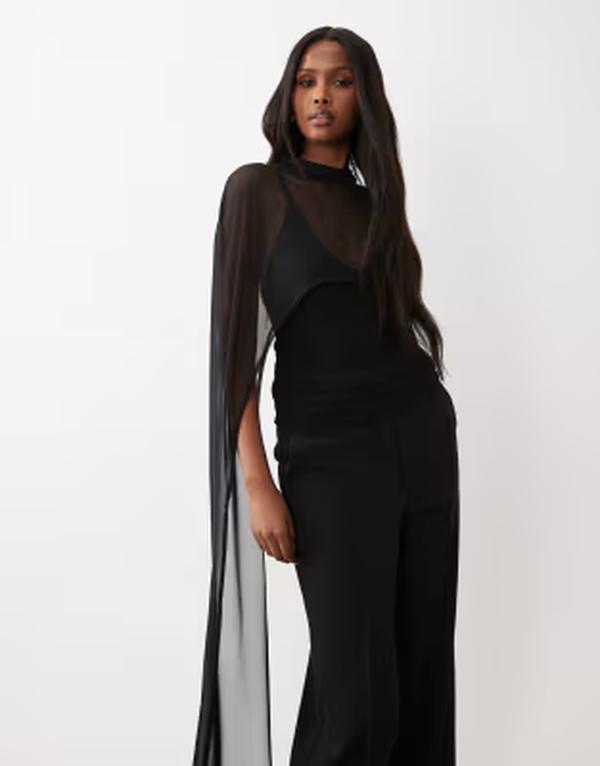 エイソス レディース トップス シャツ ケープデザイン メッシュ キャップ ケープ ASOS DESIGN mesh cape with scoop neck Black ブラック 12,030円