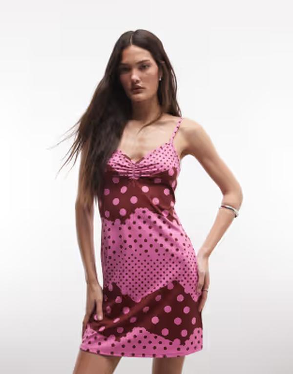 リクレイム ヴィンテージ レディース トップス ワンピース ドット柄 ドット ミニ Reclaimed Vintage spliced polka dot mini dress Pink Polka Dot ピンク｜ReVida 店