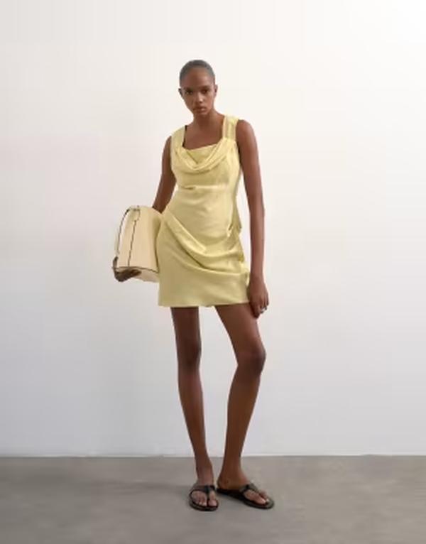 とっ始め販売店 レディース トップス 衣装 ドレープ ミニ リネン Topshop structuredrape mini linen dress インチ soft lime Soft lime 菩提樹