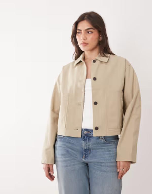 エイソス レディース アウター ジャケット・ブルゾン コットン ASOS Curve ASOS DESIGN Curve short cotton harrington jacket in stone ストーン