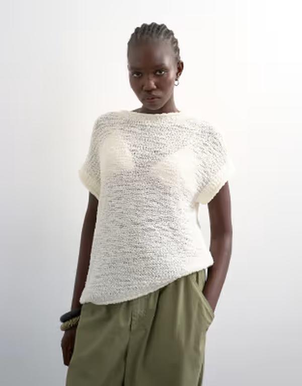 とっ始め販売店 レディース トップス プルオーバー 非対称 編み物 Topshop knit asymmetric top IVORY 象牙色
