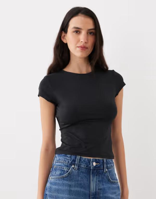 エイソス レディース トップス シャツ ASOS DESIGN polyamide slinky baby tee Black ブラック