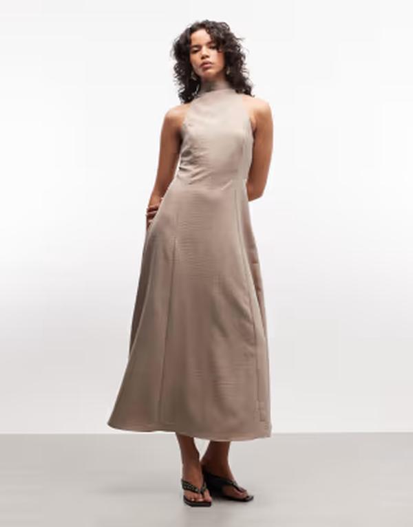 エイソス レディース トップス 衣装 ハイネック ノースリーブ リネン マキシ ASOS DESIGN high neck sleevelesswing linen look maxi dress インチ oat