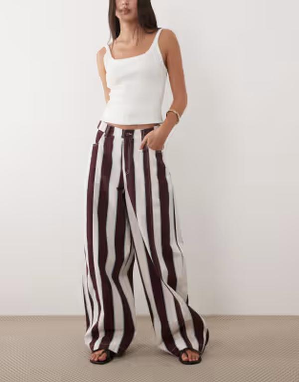 エイソス レディース ボトムス カジュアルパンツ ASOS DESIGN barrel pants in stripe ストライプ 16,316円