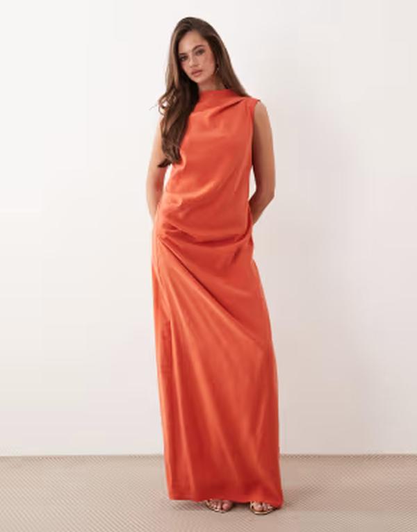 エイソス レディース トップス 衣装 マキシ ASOS DESIGN column slouchy hip maxi dress インチ orange オレンジ色 レディースファッション-ワンピース