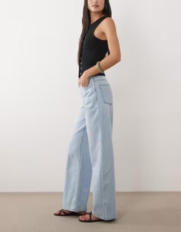 エイソス レディース ボトムス デニムパンツ ワイドレッグ ジーンズ ASOS DESIGN wide leg dad jeans in light wash Light Wash｜ReVida 店