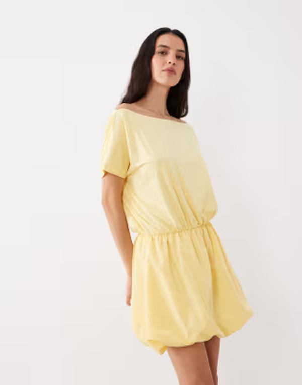 エイソス レディース トップス 衣装 ミニ ASOS DESIGN off shoulder puffball mini dress インチ buttermilk ワンピース-レディースファッション