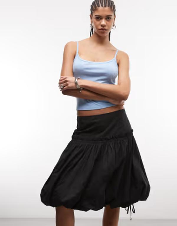 エイソス レディース ボトムスカート ASOS DESIGN drawstring drop waist awkward length bubble skirt Black ブラック