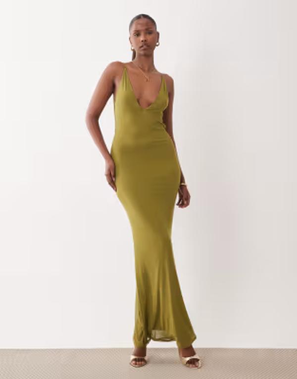 エイソス レディース トップス ワンピース メッシュ マキシ ASOS DESIGN mesh super scooped plunge maxi dress Khaki カーキ 14,785円