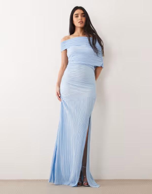 エイソス レディース トップス 衣装 ギャザー オフショルダー マキシ ASOS DESIGN off-shoulderuchedetail maxi dress インチ sky blue 青み