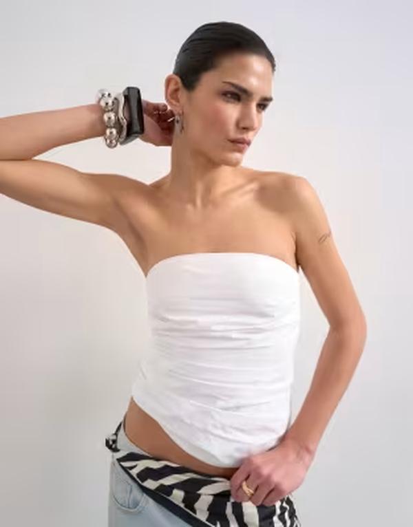 トップショップ レディース トップス シャツ Topshop gathered bandeau top WHITE ホワイト|ReVida 店