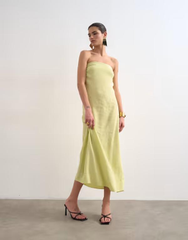 トップショップ レディース トップス ワンピース ミディ ストラップレス Topshop cowl back strapless cupro midi dress in lime ライム