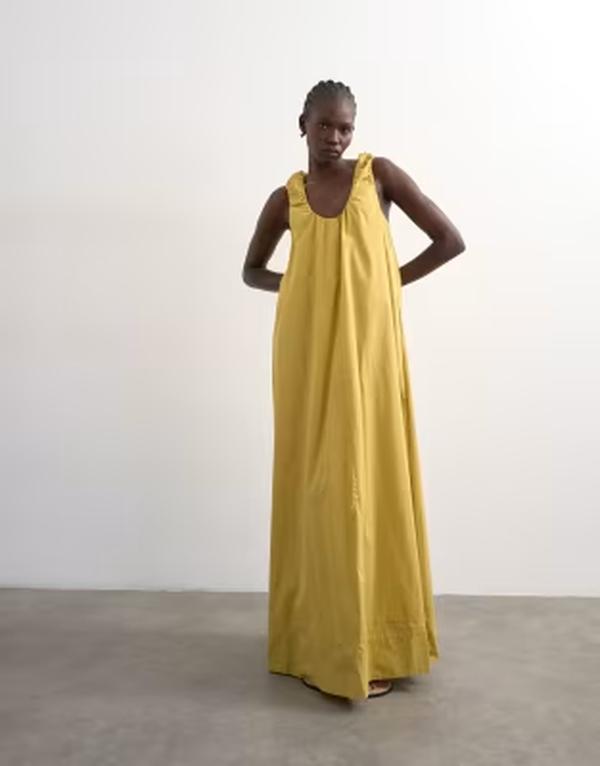とっ始め販売店 レディース トップス 衣装 ギャザー マキシ Topshopoplin ruched neck maxi sundress インチ ochre Green 緑であること