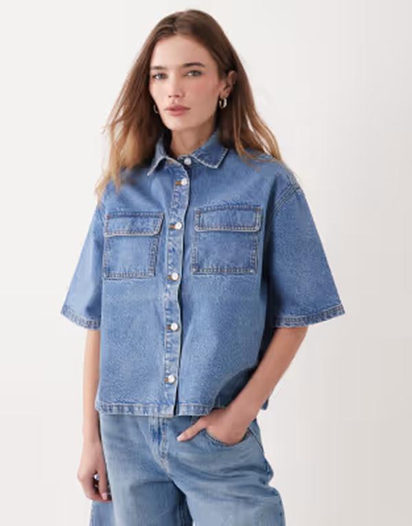 ミスセルフフリッジ レディース トップス シャツ デニム Misselfridge denim boxy shirt in mid blue wash MID BLUE ブルー