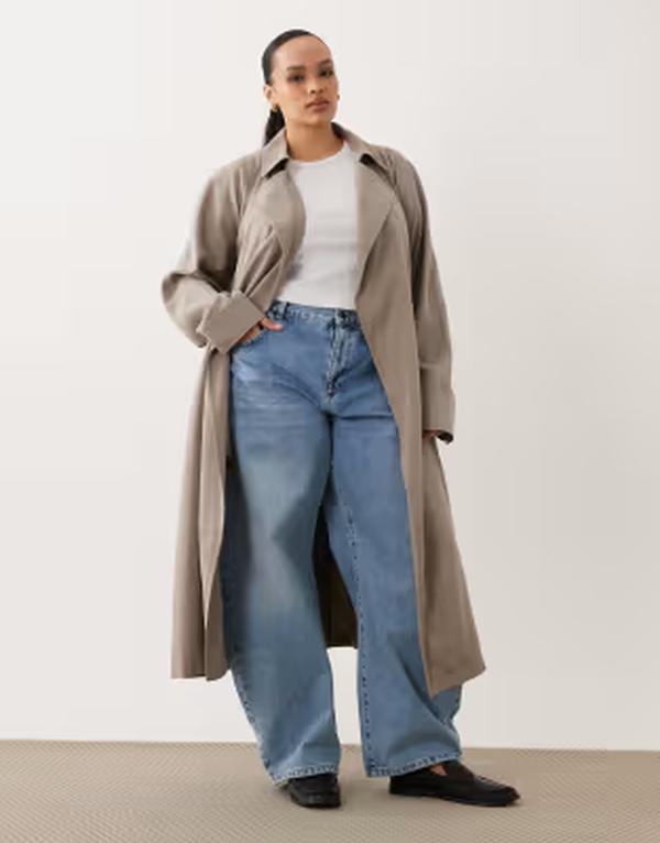 エイソス レディース アウター 厚地の外套 ASOS Curve ASOS DESIGN Curve soft longline trench インチ mushroom