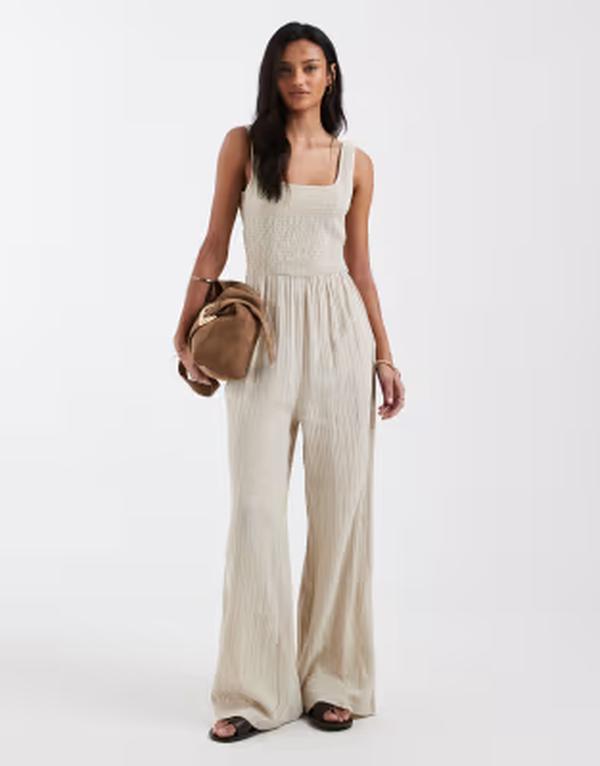 ブレーブソウル レディース トップス ジャンプスーツ Brave Soul scoop neck jumpsuit in cream クリーム