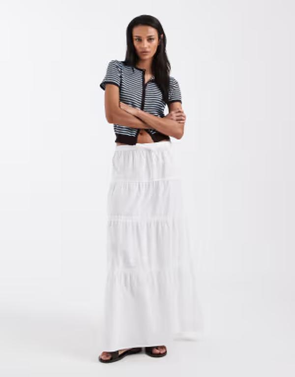 ブレーブソウル レディース ボトムスカート ティアード マキシ Brave Soul tiered poplin maxi skirt WHITE ホワイト