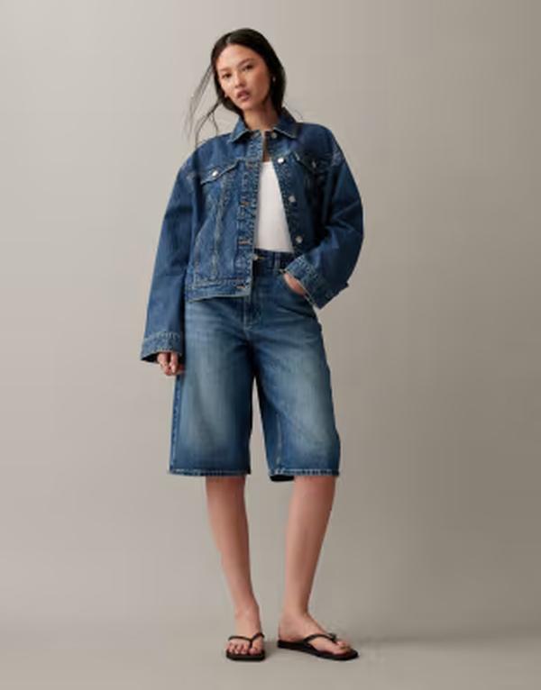 エイソス レディース ボトムス 二分の一ズボン下・さる股引き 遊撃手ズボン下 ASOS DESIGN baggy bermuda shorts インチ mid BLUE 青み