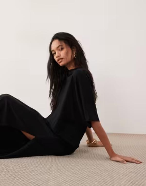 エイソス レディース トップス 衣装 midi プルオーバー ASOS DESIGN batwing T-shirt MIDI dress Black 黒いこと