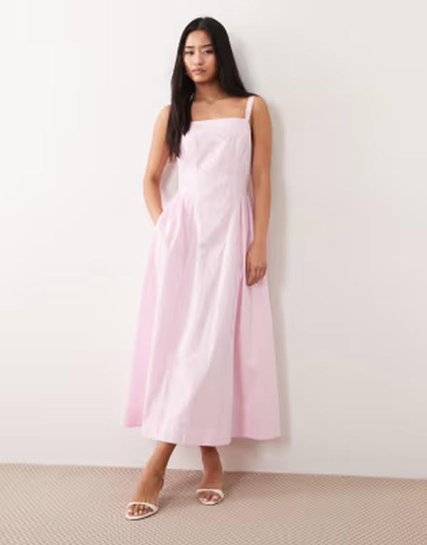 ノーバディーズ チャイルド レディース トップス ワンピース ミディ コットン Nobody's Child Brielle square neck cotton midi dress in light pink ピンク