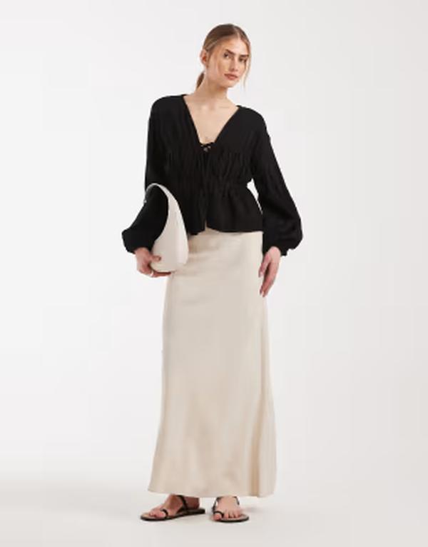 エイソス レディース 下つ方スコート リネン ASOS DESIGN linen look bias cut midaxi skirt インチ stone 石ころ スカート-ボトムス-レディースファッション
