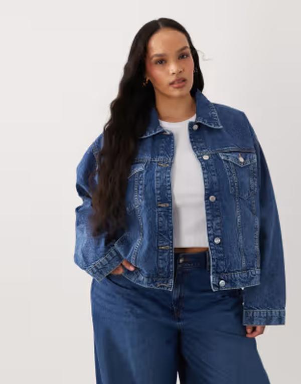 エイソス レディース アウター ジャケット・ブルゾン デニム ASOS Curve ASOS DESIGN Curve oversized 90s denim jacket in mid BLUE ブルー