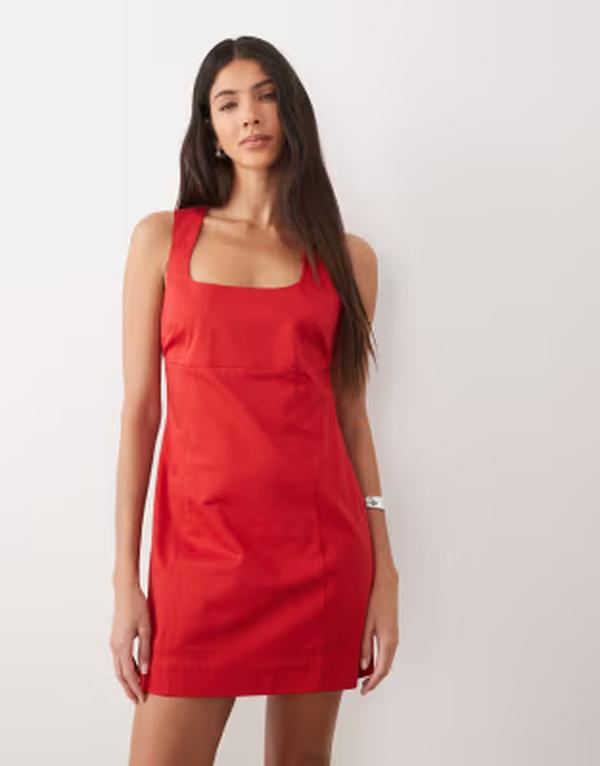 エイソス レディース トップス 衣装 ミニ ASOS DESIGN square neck bodycon mini sundress インチ tomato Red 赤いこと
