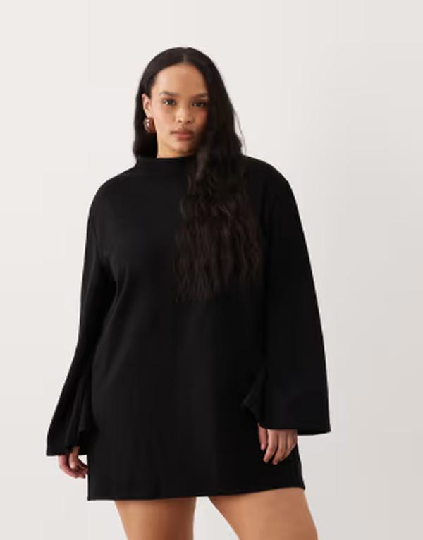エイソス レディース トップス ワンピース ミニ ASOS Curve ASOS DESIGN Curve supersoft wide sleeve mini dress Black ブラック｜ReVida 店