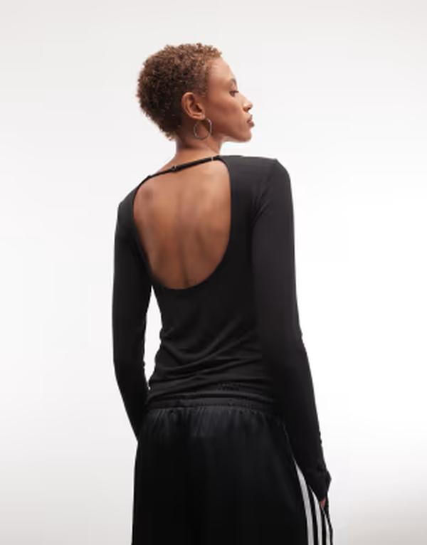 ウィークデイ レディース トップス Tシャツ オープンバック Weekday open back long sleeve top Black ブラック