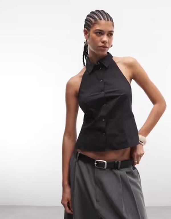 ウィークデイ レディース トップス Tシャツ ボタンダウン ノースリーブ ダウン Weekday sleeveless button down shirt Black ブラック