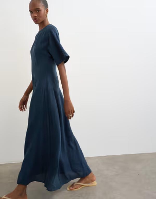 トップショップ レディース トップス ワンピース Tシャツ マキシ Topshop cupro dropped waist maxi t-shirt dress Navy ネイビー